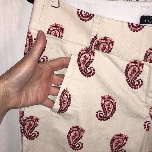 LOFT Ann Taylor Marisa Ankle Pink Paisley Print on Cream Straight Leg Pants - Picture 6 of 11